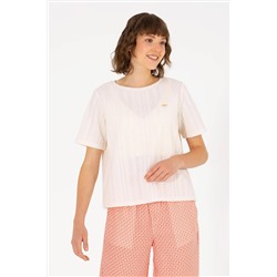 Kadın Krem Bisiklet Yaka Tişört