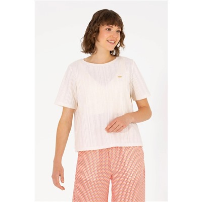 Kadın Krem Bisiklet Yaka Tişört