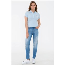 Kadın Açık Mavi Basic Polo Yaka Tişört