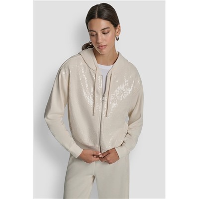 SEQUIN ZIP FRONT HOODIE