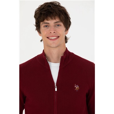 Erkek Bordo Basic Triko Hırka