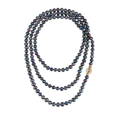 Колье (жемчуг бензиновый 8-9мм, фианит; покрытие золото) 160см, Есть комплект