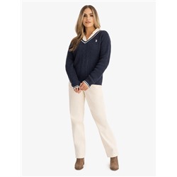 TIPPED CABLE V-NECK SWEATER