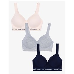 3PK MOLDED CUP CLOSED BACK BRAS WITH ADJUSTABLE STRAPS