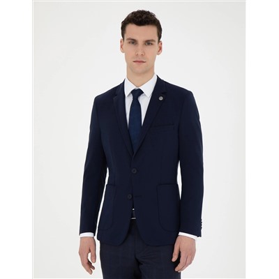 Lacivert Esnek Fit Blazer Ceket