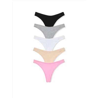 PINK 5-Pack Cotton Thong Panties