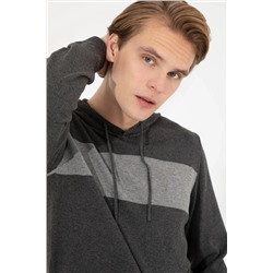 Erkek Antrasit Melanj Kapüşonlu Triko Kazak