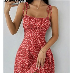 Breezaya Women's Ditsy Floral Ruched Bust Tie-Front Crop Cami Mini Dress