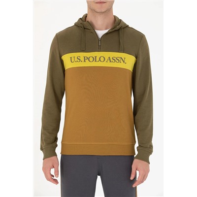 Erkek Haki Kapüşonlu Sweatshirt