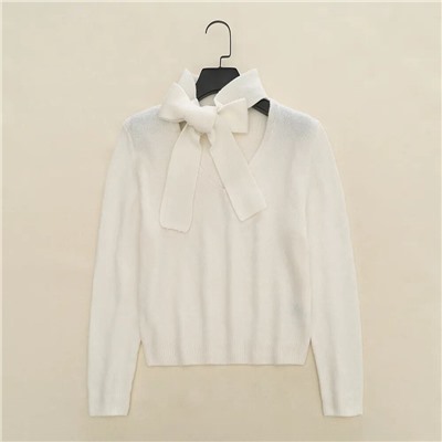 Женский пуловер с V-образным вырезом и воротник-шарфом  Н*М