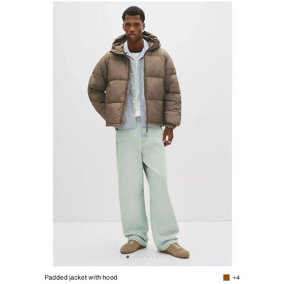 Мужская простая стеганая куртка с капюшоном PULL&BEA*R