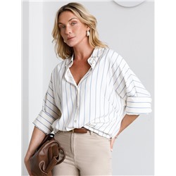 Блузка в полоску с цельнокроеным рукавом 3/4 из хлопка