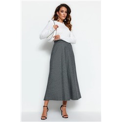 TRENDYOL MODEST Gri Yüksek Bel Düğme Kapamalı A-Line Örme Etek TCTAW23EE00052