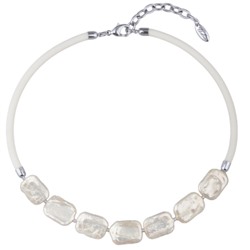 Колье Гевея (жемчуг белый, каучук белый; покрытие родий) 40-45см, Есть комплект