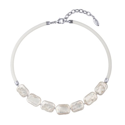 Колье Гевея (жемчуг белый, каучук белый; покрытие родий) 40-45см, Есть комплект