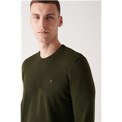 Koyu Haki Bisiklet Yaka Tüylenmeyen Triko Kazak