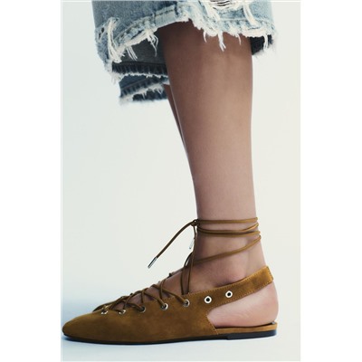 SUEDE TIE SLINGBACK SHOES