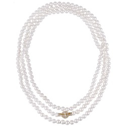 Колье (жемчуг белый 8-9мм, фианиты; покрытие золото) 200см, Есть комплект