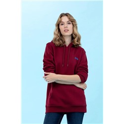 Bordo Kapüşonlu Basic Sweatshirt