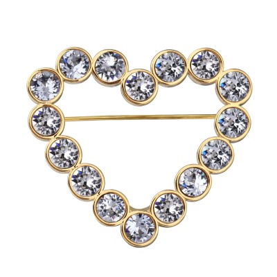 Брошь Сердце (кристаллы SW белые; покрытие золото), Есть комплект