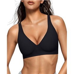 OEAK Womens Deep V Bras Wireless Comfortable Bra Supportive No Underwire Bras Tshirt Push Up Bralettes Plunge Seamless Bra