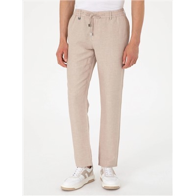 Açık Kahverengi Slim Fit Keten Karışımlı Pantolon