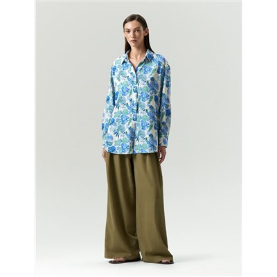 Рубашка с цветочным принтом с добавлением льна, B3266/fouge