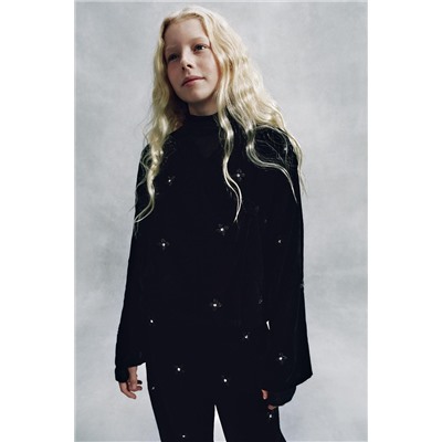 VELVET TROUSERS WITH BEAD APPLIQUÉS