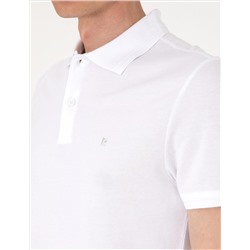 Beyaz Slim Fit %100 Pamuk Polo Yaka Basic Tişört