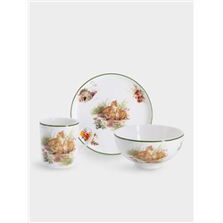 Набор, 3 пр, тарелка 18 см, салатник 13 см, кружка 200 мл, Лисята