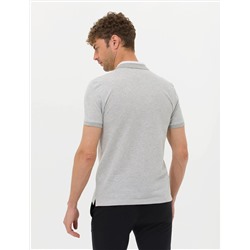 Açık Gri Melanj Slim Fit Dokulu Polo Yaka Tişört