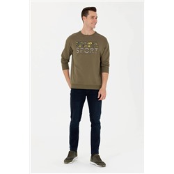 Erkek Haki Bisiklet Yaka Comfort Sweatshirt