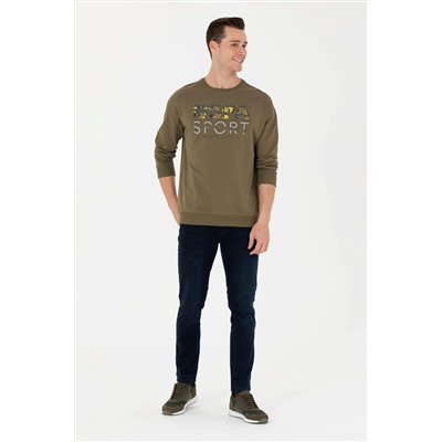 Erkek Haki Bisiklet Yaka Comfort Sweatshirt