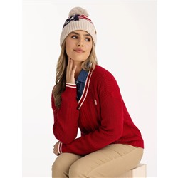 LADIES FLEECE LINED AMERICANA BEANIE WITH POM POM
