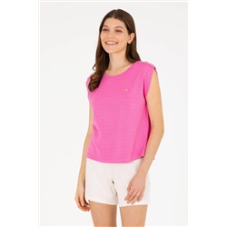 Kadın Pembe Bisiklet Yaka Kolsuz Tişört