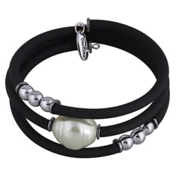 Браслет Гевея (Майорка 16мм белая, каучук черный; покрытие родий), Есть комплект