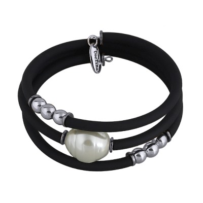 Браслет Гевея (Майорка 16мм белая, каучук черный; покрытие родий), Есть комплект