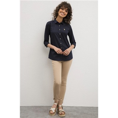 Kadın Lacivert Uzun Kollu Basic Gömlek