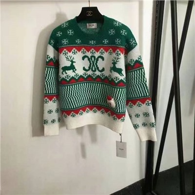 рождественская одежда Селин, трехмерное украшение куклы Санта-Клауса, свободный пуловер с длинными рукавами и узором лося в виде снежинок, зеленый, красный, [один размер подходит всем; ширина плеч 38, обхват груди 100, длина рукава 54, длина одежды. 57