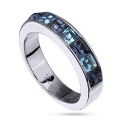 Кольцо Квадро (кристаллы SW джинс, аквамарин; покрытие родий), Есть комплект