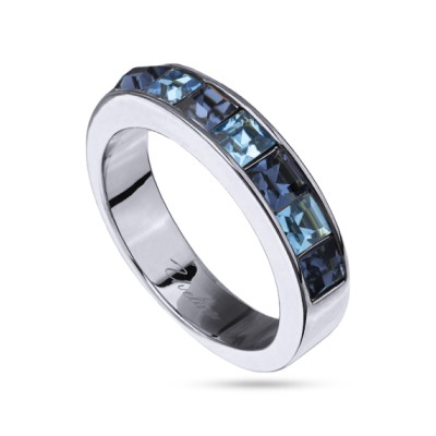 Кольцо Квадро (кристаллы SW джинс, аквамарин; покрытие родий), Есть комплект