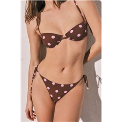 Braga bikini media tira estampado lunares marrón