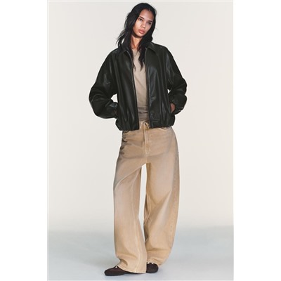 LEATHER EFFECT JACKET WITH ELASTICATED DETAILS