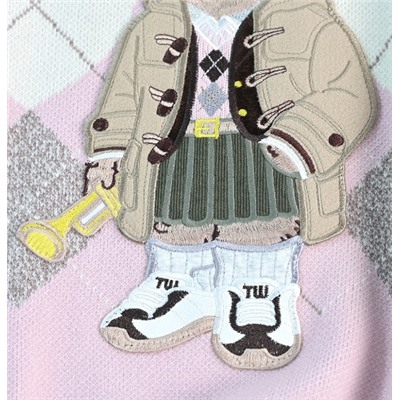 Свободный повседневный свитер с круглым вырезом и нашивкой в ​​виде мультяшного медведя