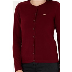 Kadın Bordo Basic Triko Hırka