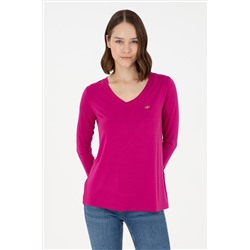 Kadın Fuşya V Yaka Sweatshirt