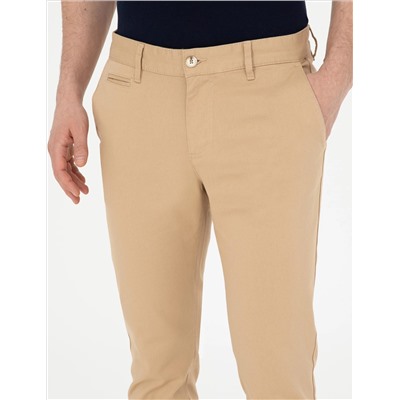 Camel Armürlü Slim Fit Kanvas Pantolon