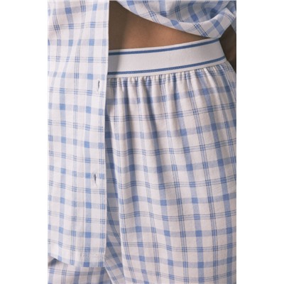 Pijama camisero algodón cuadros azul