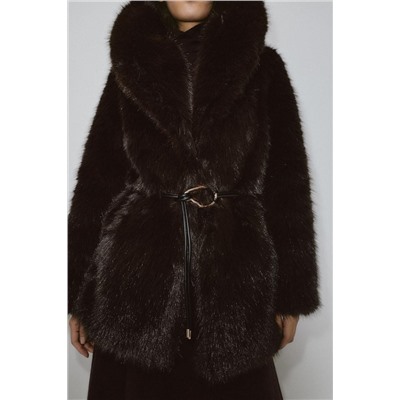 FAUX FUR BELTED COAT