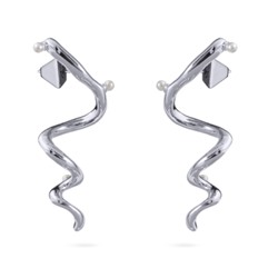 Серьги Локон 4.5см (Майорка белая; покрытие родий), Есть комплект